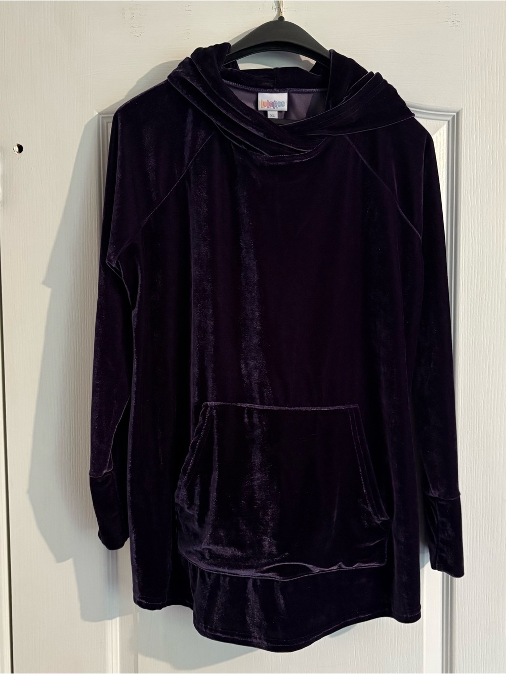 LuLaRoe Purple Velvet Hooded Pullover Sweater